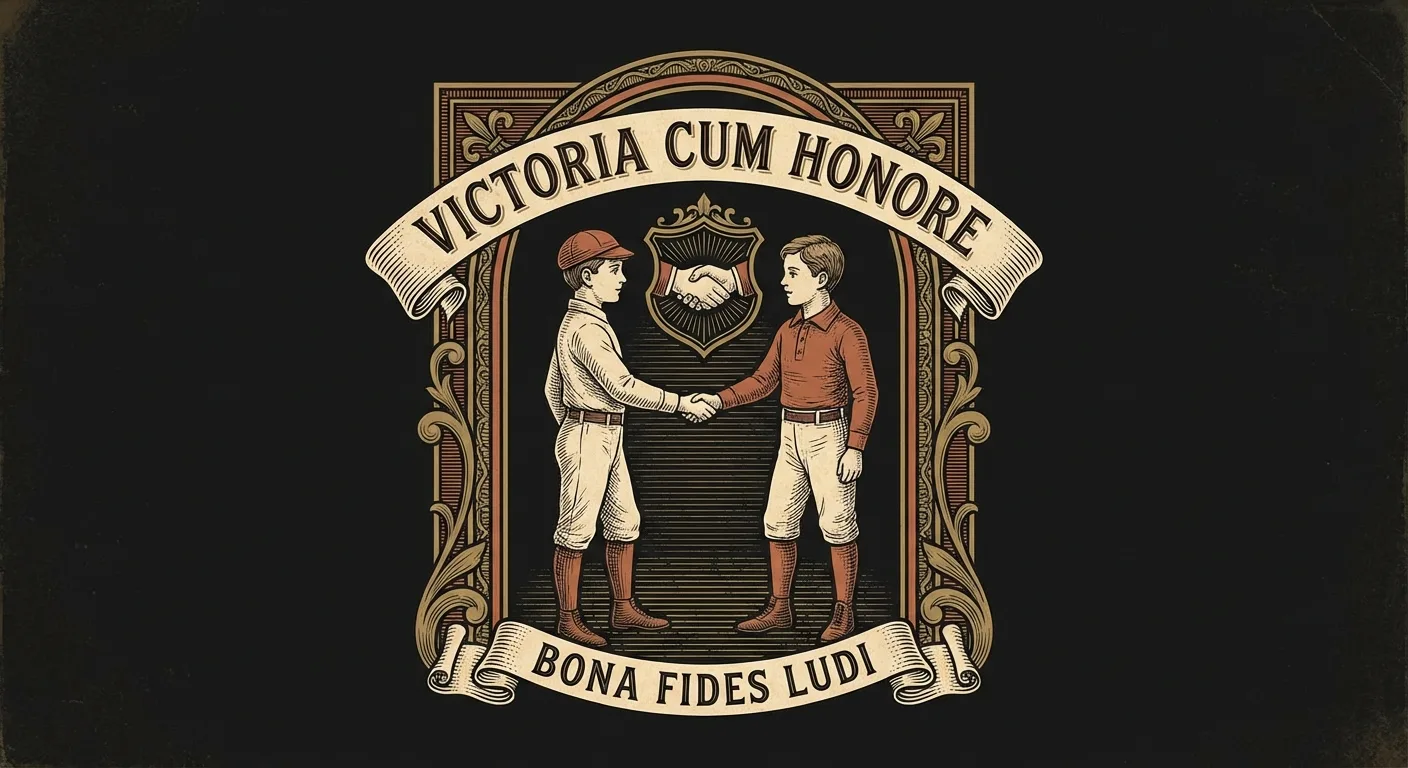 Engraving of a boy shaking hands with his opponent after a contest, sportsmanship scene