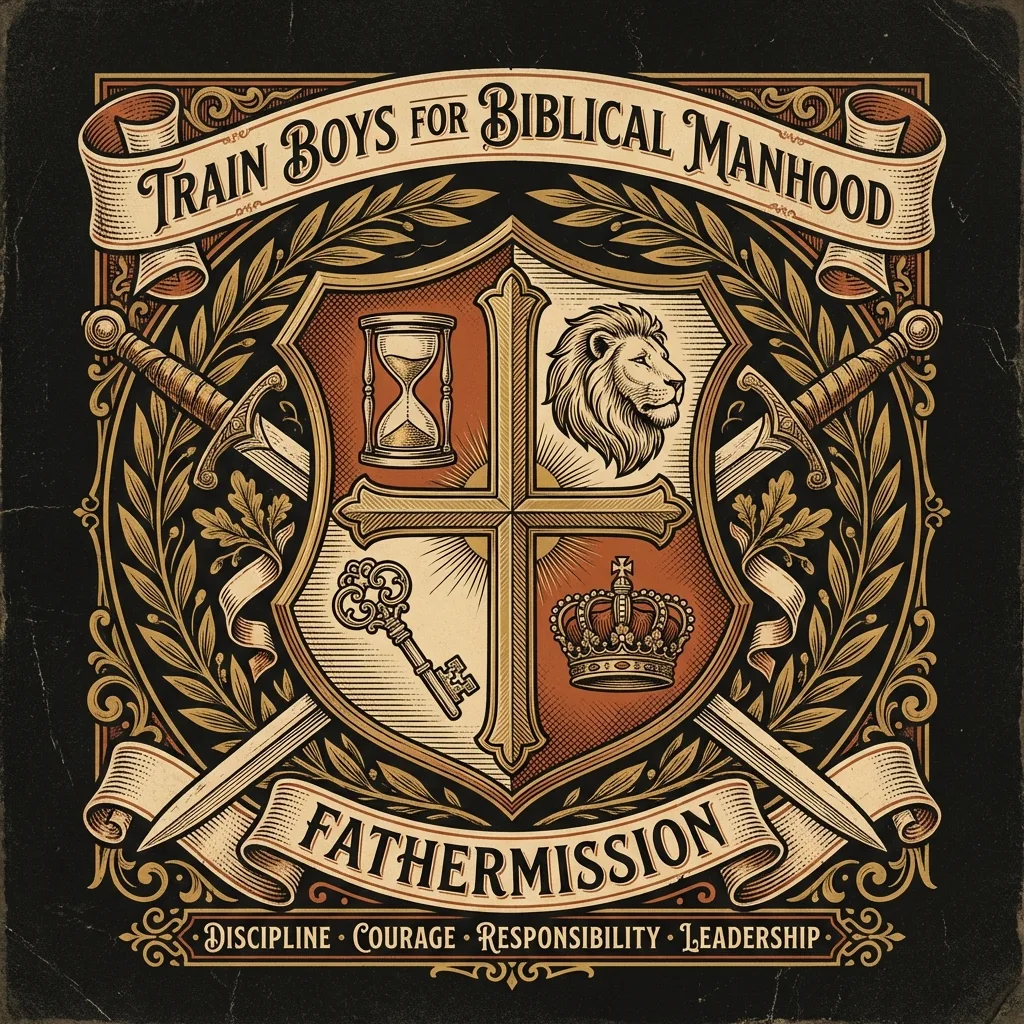FatherMission crest with four pillars of boyhood training